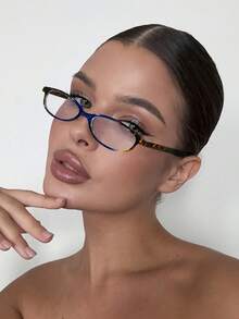 1 PC Women's Retro Thin Frame Oval Glasses Frame Lightweight Polycarbonate Frame Transparent Lenses Suitable For Home Office With Glasses Box - Multicolor - View 2