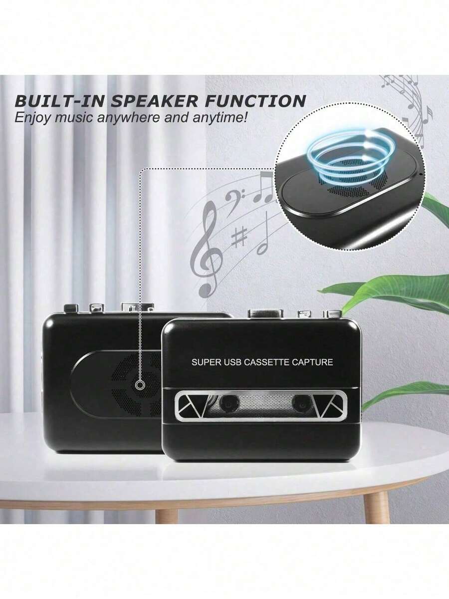 Máy nghe băng cassette cầm tay 1 chiếc, tích hợp loa, dùng nguồn USB và pin, kèm tai nghe, tương thích với máy tính xách tay/máy tính để bàn, chuyển đổi băng âm thanh kỹ thuật số sang MP3, lý tưởng cho giải trí, du lịch và thể thao.