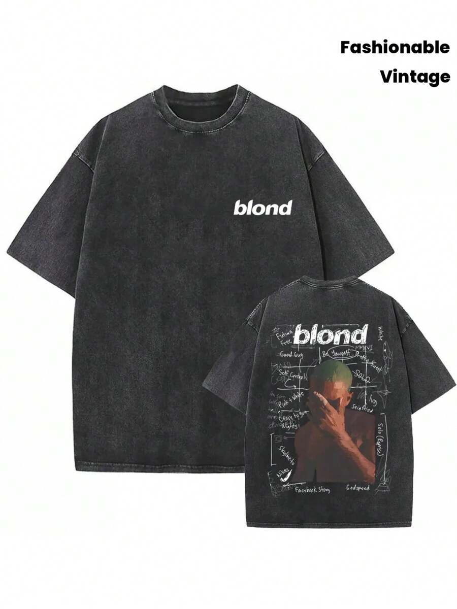 2026 Washed Vintage Loose-Fit T-Shirt, Designed For Men, Showcasing Ocean Hip-Hop And Blonde Pop Music Designs, Perfect For Men's Street Fashion.Loose And Comfortable,Casual And Easy-Goin,High-Quality Wax Printed Cotton Retro FashionBrand T-Shirt, Men's T-Shirt, Beach Must-Have, Men's Summer T-Shirt, Holiday Gift, Perfect Gift,Graphic Tees Women,Graphic Tee,Shirts - màu đen - Xem 1