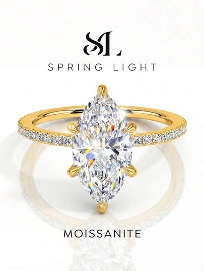 1 Peça Anel de Noivado com Diamante Pavê e Moissanita Brilhante Romântica de 2 Quilates, Anel de Noivado/Promessa/Aniversário de Prata 925, Presente de Joias Femininas, Presente de Natal