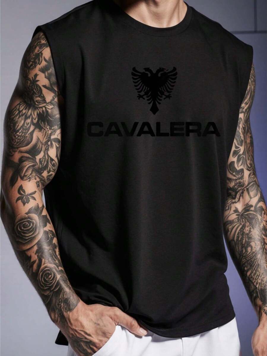 Cavalera Shirt. Oversized Tank Top, Muscle T-Shirt, Longline Streetwear Cotton Sleeveless - 黑色 - 查看 1