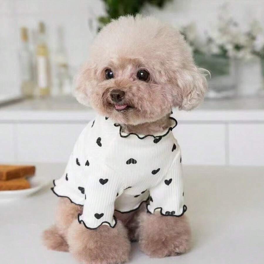 春夏宠物服装,适合小型犬猫,包括贵宾犬、比熊犬、泰迪犬等小型犬种,可爱爱心设计 - 白色 - 查看 1