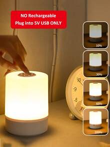 1 pieza Mini Luz Nocturna, Carga Tipo C, Función 3 en 1, Ajuste de Color y Brillo de Luz, Atenuación Suave, Lámpara de Mesita de Noche con Control Táctil Compacto, Adecuada para Guardería, Dormitorio, Pasillo - Blanco - Ver 8