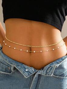 HOTNICE 1件波西米亚风水晶心形腰链，简约性感女士身体链腰饰，夏季海滩风 - 金黃色 - 查看 5