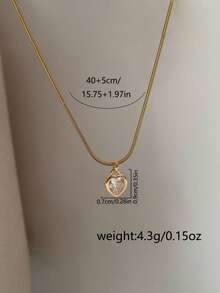 女士项链，不锈钢锆石心形雕刻吊坠项链，百搭日常叠戴配饰，适合日常佩戴，个性礼物 - 金黃色 - 查看 7