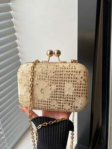 2026新款女士网纱手拿包，配金属纽扣，闪亮晚宴包，派对宴会包，适合婚礼、舞会礼服 - 金色 - 查看 4