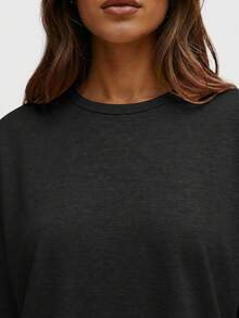 Speed mate 2026新款宽松长袖T恤，女士基础款圆领T恤，休闲运动Y2K风格服装，适合春秋季穿着 - 黑色 - 查看 2