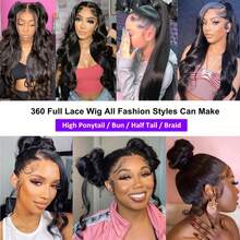 ZHENDEFA 波浪卷蕾丝前假发，真人发，隐形绑带，360°高清透明蕾丝前假发，真人发，预拔毛抽绳360°蕾丝前假发，180密度，无胶假发，女士真人发 - SNatural - 查看 11