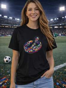 Colorful Flag T-Shirt, International Flags Design Tee, Artistic Soccer Graphic Shirt - Black - View 1