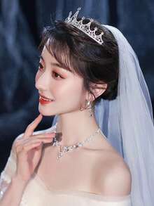 1pc Women's Fashion Princess Crown Rhinestone Headband, Sweet Birthday Hair Accessory - Silver - View 2