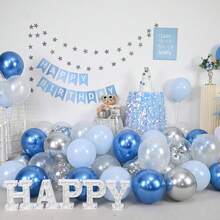 17/26个10英寸蓝、白、银金属色气球，闪亮五彩纸屑气球，适用于生日、新娘送礼会、结婚纪念日、单身派对、订婚、毕业典礼、母亲节、婴儿派对、室内外装饰 - A-1 - 查看 2