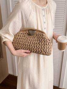 Túi xách nữ kiểu vintage đính vỏ sò, túi đi biển mùa hè thanh lịch làm thủ công. - Màu Khaki - Xem 4