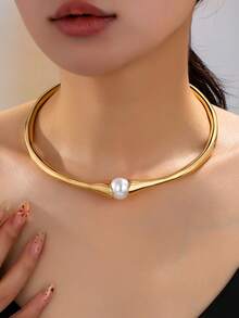 1pc Fashionable Retro Personalized High-End Inlaid Classic Pearl Elegant Elegant Old Money Style Spring Choker - Multicolor - View 2