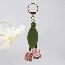 Tulip Handmade Leather Goods, Flower Bag Pendant, Keychain, Homemade Hand Sewn Car Key Pendant Floral Bridesmaid Gifts - Màu Hồng baby - Xem 3