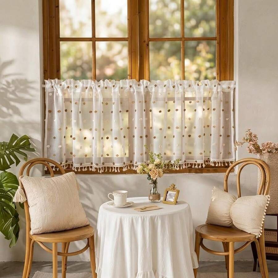 1件美式乡村风格花卉流苏薄纱窗帘 - 彩色 - 查看 1