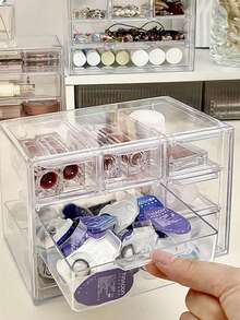 3/5/6 Compartment Transparent Dust-Proof Drawer Organizer Box, Suitable For Stationery, Jewelry And Cosmetics Storage - Multicoloured - View 3