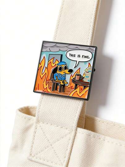 QIHOO 1PC "This Is Fine" Meme Enamel Pin Set – Funny Duck & Dog Fire Scene Lapel Pins, Humorous Backpack & Jacket Accessories