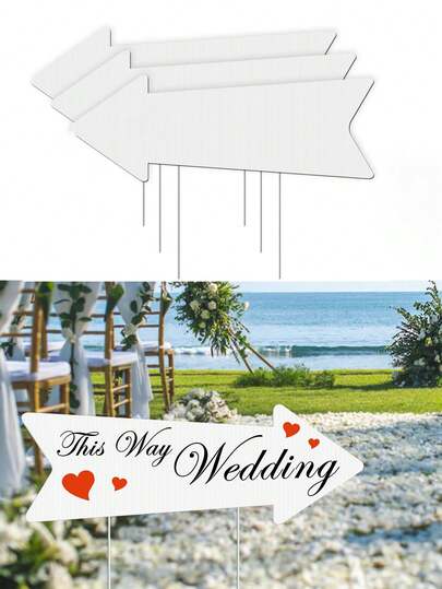 2pcs/1pc Blank Arrow Directional Sign With Stand, Wedding Direction Sign, White Arrow Signage With Stand, Suitable For Wedding, Birthday Party, Outdoor Parking Lot Decoration And Guidance