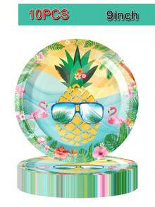 10pcs Fancy Land Flamingo Party Supplies Summer Beach Paper Plates And Napkins Cups Set Pineapple Summer Hawaiian Tableware For 10 Guests - View 11