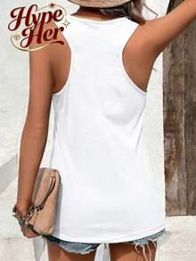 HypeHer New Summer 2026 Women's Versatile Commuter Pure Color Round-Neck Tank Undershirt Streetwear Slim Fit Camisole Tank Top, Spring/Summer, Summer Outfits For Women. - 白色 - 查看 5