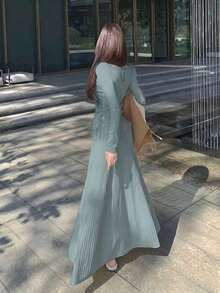 Y6Y 2025新款法式浪漫针织上衣长裙两件套，舒适优雅，适合早春和秋季穿着。 - 霧霾藍 - 查看 6