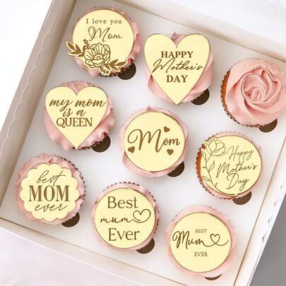 Bộ 5/10/20 phụ kiện trang trí bánh cupcake bằng acrylic màu vàng dành cho Ngày của Mẹ - Trang trí bánh kem tuyệt vời nhất dành cho mẹ, phụ kiện trang trí tiệc Ngày của Mẹ.