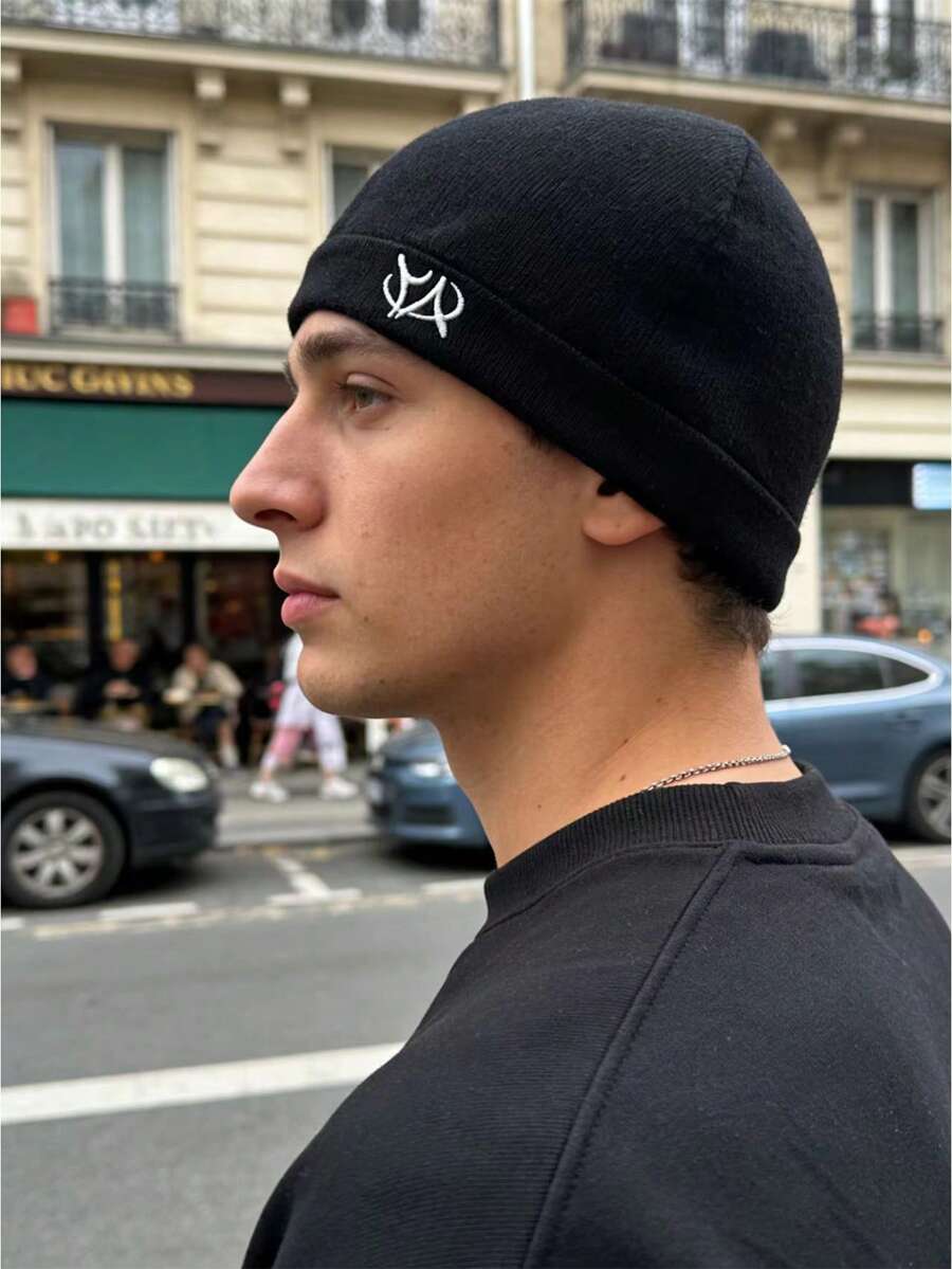 Y2K 时尚刺绣针织帽，男女通用运动户外跑步帽 - 透气弹力，时尚休闲 - 字元款 - 查看 1