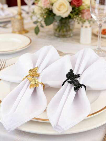 6 piezas Anillos para servilletas de mariposa doble minimalistas, adecuados para bodas, fiestas, vacaciones, picnics, reuniones campestres, banquetes de cumpleaños, decoración de mesa de comedor, estilo minimalista