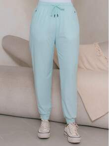 Women's Polyester Tie-Front Pants - Cadet Blue - View 4