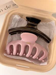 2个/1个 4.69英寸/11.9厘米 棕色/粉色 轻质塑料发夹，时尚百搭 优雅简约纯色发爪，适合日常佩戴、休闲、派对、通勤、海滩、丸子头、马尾辫、洗脸、化妆、服装配饰（单面字母标签）夏季发饰 沙滩发夹 度假 - 彩色 - 查看 1