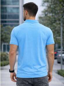 Basic Summer Polo Shirt With Classic Collar And Comfortable And Breathable Short Sleeves - Azul menta - Ver 3