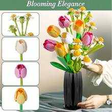 1250pcs/249pcs Flower Bouquet Building Blocks Set, Creative DIY Plant Bouquet Decor, Tulip & Daisy Artificial Flowers, Ideal Gift For Women - Birthday, Mother's Day Or Valentine's Day - Multicolor - View 4
