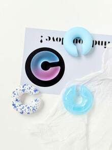 4pcs Gradient Color Clip-On Earrings Without Piercing, Acrylic Painted Ear Cuff Set - 4pcs - View 20