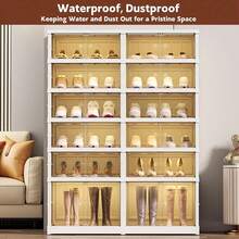 3/6/9-layerShoe box Foldable storage box Easy to assemble Transparent plastic Stackable shoe storage cabinet with lid Large shoe rack - Blanco - Ver 6