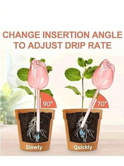 Bình tưới cây hình hoa tulip màu hồng, thiết kế miệng hẹp giúp kéo dài thời gian tưới, thích hợp cho cây trồng trong nhà và ngoài trời, bình tưới tự động.