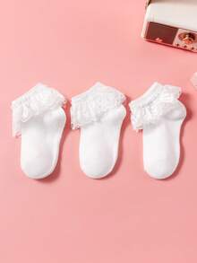 6/3/1 Pair Baby/Toddler Girls' Spring/Summer Double-Layer Lace Trim Socks, Elegant Sweet Fine Smooth Dance Socks, Cute Casual Soft Breathable Moisture-Wicking White Short Socks, Suitable For Princess Dress, Dance Practice, Birthday Party, Travel, Multiple Combinations Available - White - View 16