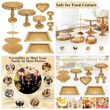 Set Of 9 Cake Stands Metal Cupcake Stand Set Multiple Styles Candy Fruit Display Tower Dessert Plate Cake Serving Tray For Birthday Party Wedding Anniversary  Engagement (Gold) - 金色 - 查看 2