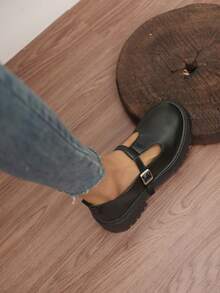 2026新款厚底纯色实用风PU皮搭扣高跟鞋，适合居家四季穿着 - 黑色 - 查看 6