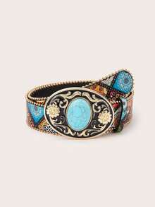 1 chiếc thắt lưng thời trang cao bồi miền Tây kiểu Bohemian cổ điển với khóa kim loại trang trí đá mã não dành cho nữ, phù hợp với váy, đầm, mặc hàng ngày, phong cách thời trang, hoạt động ngoài trời, tiệc tùng, Giáng sinh, Ngày lễ tình nhân, tựu trường, Halloween, lễ hội âm nhạc, phụ kiện mùa thu/đông, trang phục mọi mùa, dành cho quý cô, các bà mẹ, đi làm hàng ngày, kỳ nghỉ, quà tốt nghiệp, phụ kiện sinh nhật. - Màu ngọc lam với nhiều sắc thái khác nhau - Xem 1