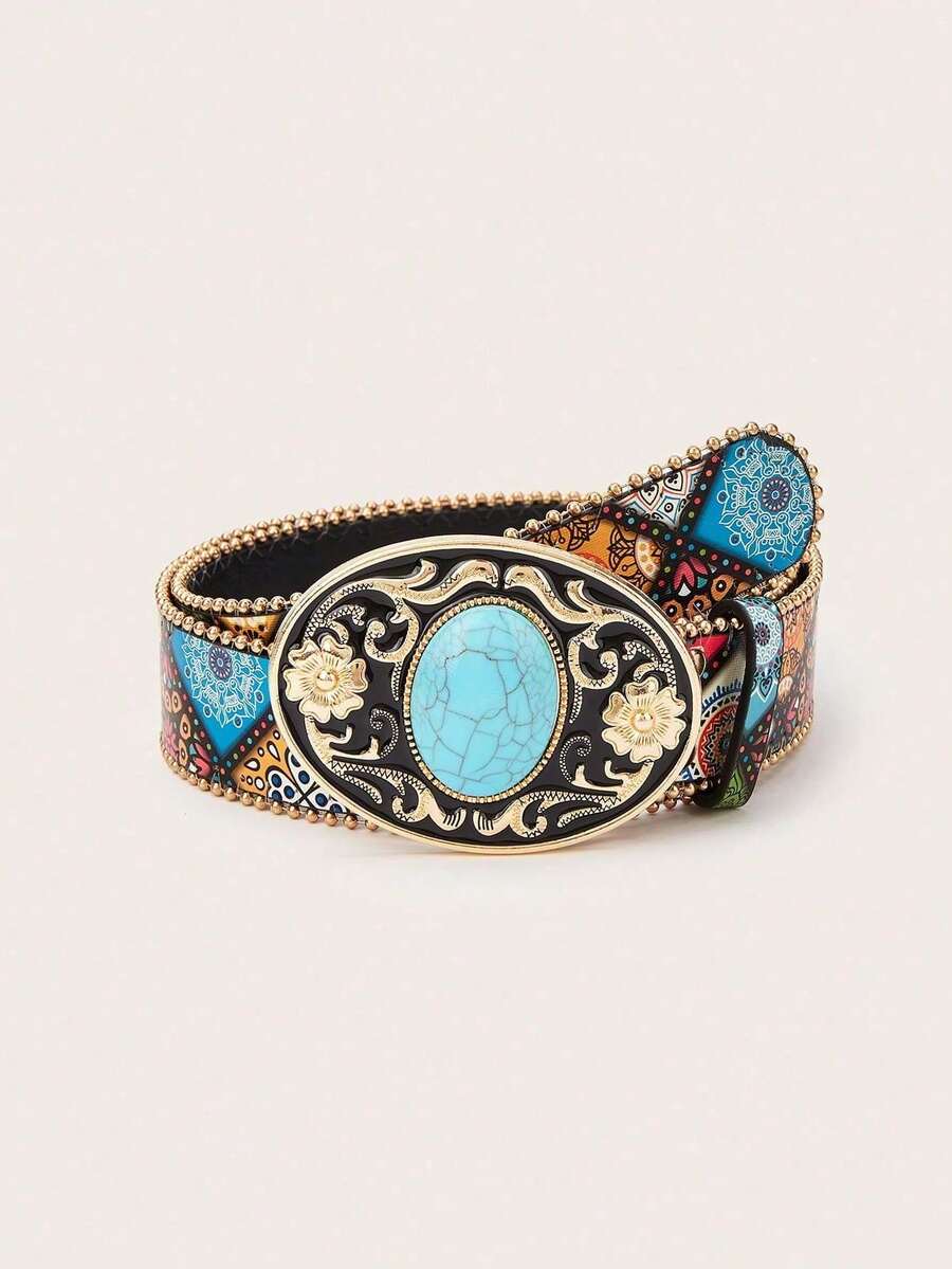 1 chiếc thắt lưng thời trang cao bồi miền Tây kiểu Bohemian cổ điển với khóa kim loại trang trí đá mã não dành cho nữ, phù hợp với váy, đầm, mặc hàng ngày, phong cách thời trang, hoạt động ngoài trời, tiệc tùng, Giáng sinh, Ngày lễ tình nhân, tựu trường, Halloween, lễ hội âm nhạc, phụ kiện mùa thu/đông, trang phục mọi mùa, dành cho quý cô, các bà mẹ, đi làm hàng ngày, kỳ nghỉ, quà tốt nghiệp, phụ kiện sinh nhật. - Màu ngọc lam với nhiều sắc thái khác nhau - Xem 1