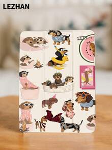 1个卡通小狗印花平板电脑保护套，带笔槽，防震，三折支架，兼容iPad 10.2英寸、iPad Pro 11英寸（2021/2020/第十代）、(A16) 11英寸（第十一代/2025）、第八/第九/第十代、Galaxy Tab A8 10.5英寸（2022）、Matepad 10.4英寸/Tab，支持睡眠/唤醒功能，浪漫个性化礼物 - 彩色 - 查看 3