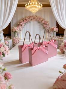 Bộ 10 túi quà cảm ơn có tay cầm, kích thước 5.5 x 2.4 x 4.7 inch, túi giấy nhỏ mạ vàng dùng để đựng quà tặng, quà Giáng sinh, quà cưới, quà sinh nhật (Màu hồng) - Xem 5
