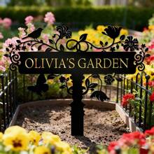 1pc Personalized Floral Design Garden Sign, Customized Garden Stake With Bird, Metal Yard Art For Outdoor Decoration, Personalized Name Mother's Gift, Gardening Gift, Housewarming Garden Bloom - Multicolor - View 6
