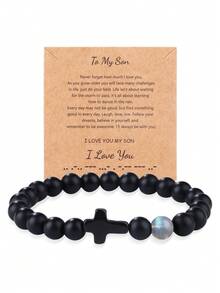 新款哑光串珠手链,配虎眼石和小十字架吊坠,黑曜石手链 - 手鍊 - 查看 14