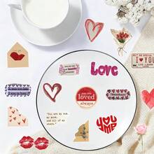 50pcs Transparent Doodle Stickers, English Text, PET Cartoon Stickers, DIY Luggage Phone Guitar Fridge Party Gifts, Valentine's Day - Multicolor - View 7