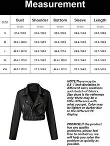 Risissida 女士秋冬街头风仿皮短款机车夹克 - 不对称拉链，可调节腰带，时尚街头通勤装，春季白色 - 黑色 - 查看 11