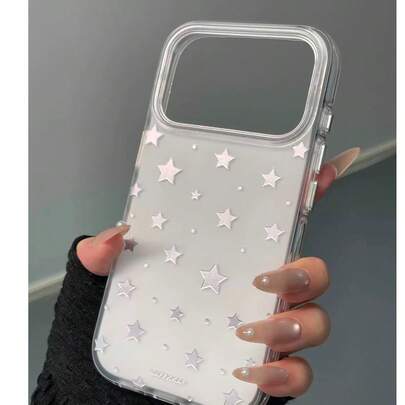 Koreanischer Ins-Stil Dopamin Mädchen Glitzer Stern Handyhülle kompatibel mit iPhone 17 Pro Max, 16, 15, 14, 13, transparenter Rand hochattraktiver stoßfester Schutzüberzug