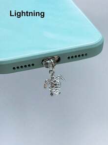 1pc Cartoon Sea Turtle Charm Dust Plug, Compatible With IOS Lightning & Type-C - Gold - View 6