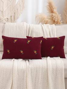 1/2 chiếc vỏ gối trang trí bằng vải nhung kẻ sọc thêu hoa cho phòng khách, ghế sofa, phòng ngủ, trang trí nhà cửa, mùa xuân - Màu Đỏ Sâu - Xem 10