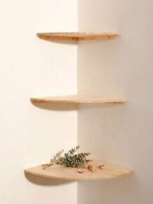 1 pièce/3 pièces Étagère d'angle murale en bois de style bohème, support d'affichage multifonction rustique, convient pour le salon et la chambre à coucher, étagère de rangement pour la maison pour les livres et les décorations - Multicolore - Voir 4